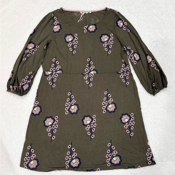 Boden Lucille Floral Olive Green Long Sleeve Dress - Picture 2 of 5